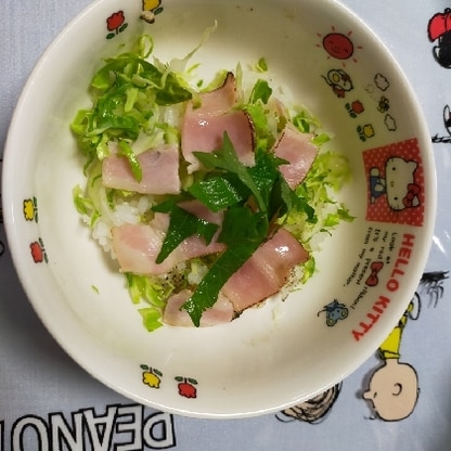 おるがんちゃん(*´∇`)ﾉハムステーキ丼(ﾉ*°▽°)ﾉキャベツたっぷりでヘルシー美味しかったです(*´`)ワンボールでいいですね٩(ˊᗜˋ*)و♪